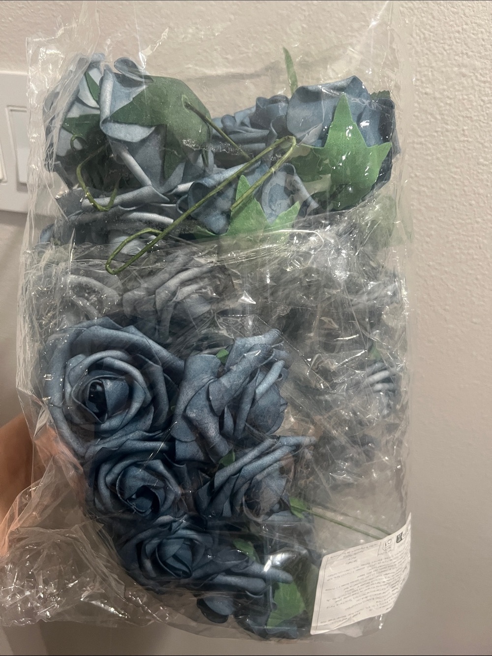 48 Faux Blue Roses with Green Leaves - Picture 4 of 7
